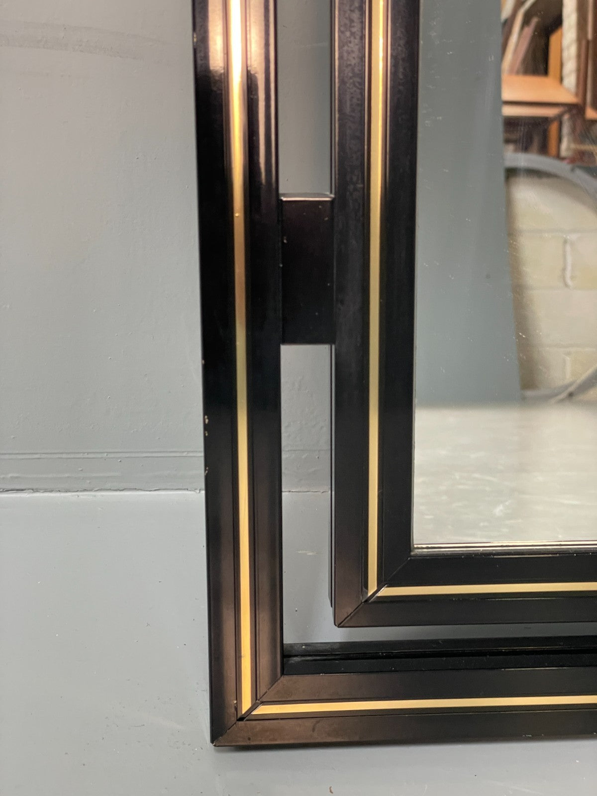 Vintage Pierre Vandel Mirror Wall Hanging Black Gold 1970s French EB11803 MWOO6