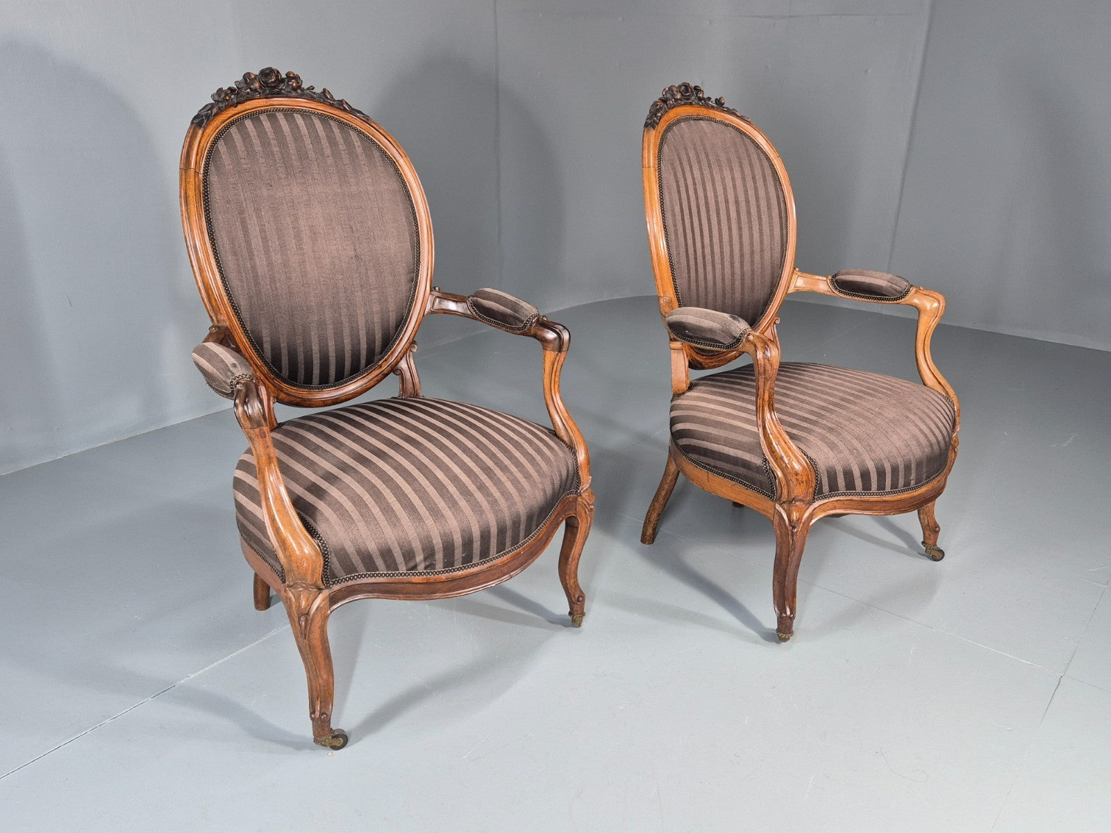 2 Antique Rococo Armchairs Walnut Frames 1880s Denmark Quality  EB111331 VCLO14
