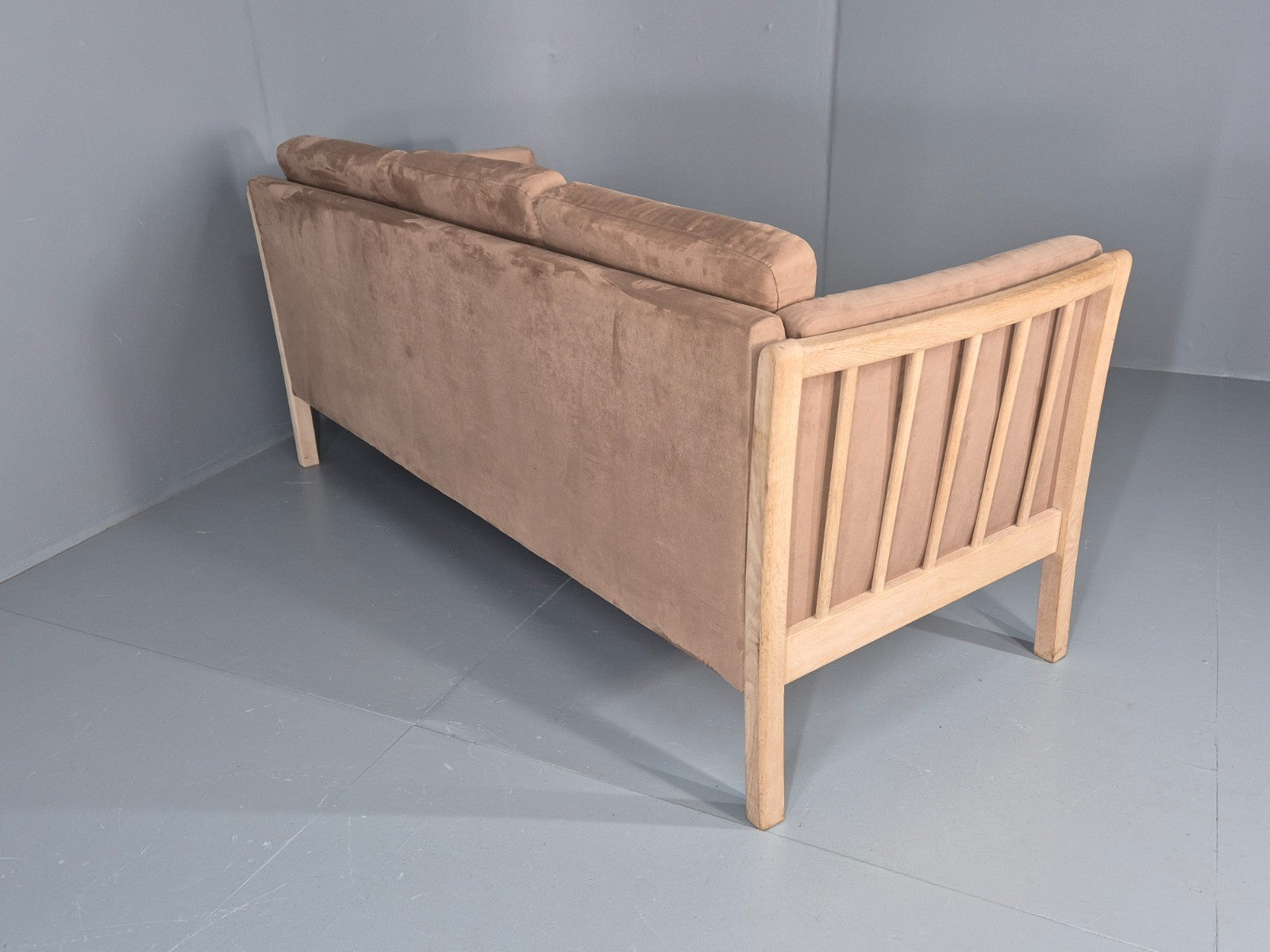 Vintage 3 Seat Sofa Danish Design Faux Suede Upholstery 1980s Retro EB10539 M3SS13