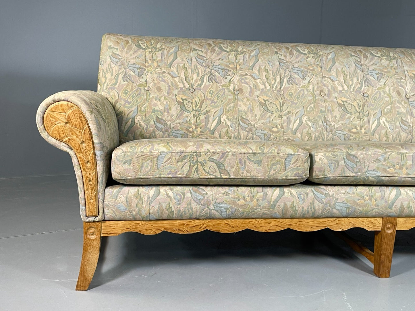 Danish 3 Seater Sofa Oak Frame Floral Kjaernulf 1970s Vintage Retro V3SS EB67481