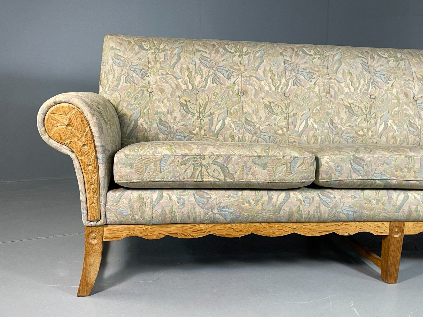 Danish 3 Seater Sofa Oak Frame Floral Kjaernulf 1970s Vintage Retro V3SS EB67481