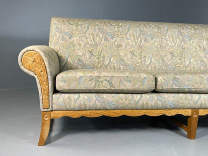 Danish 3 Seater Sofa Oak Frame Floral Kjaernulf 1970s Vintage Retro V3SS EB67481