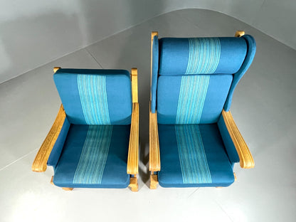 2 Danish Lounge Chairs Blue Oak Kjaernulf Vintage Retro EB6718 MNOR17
