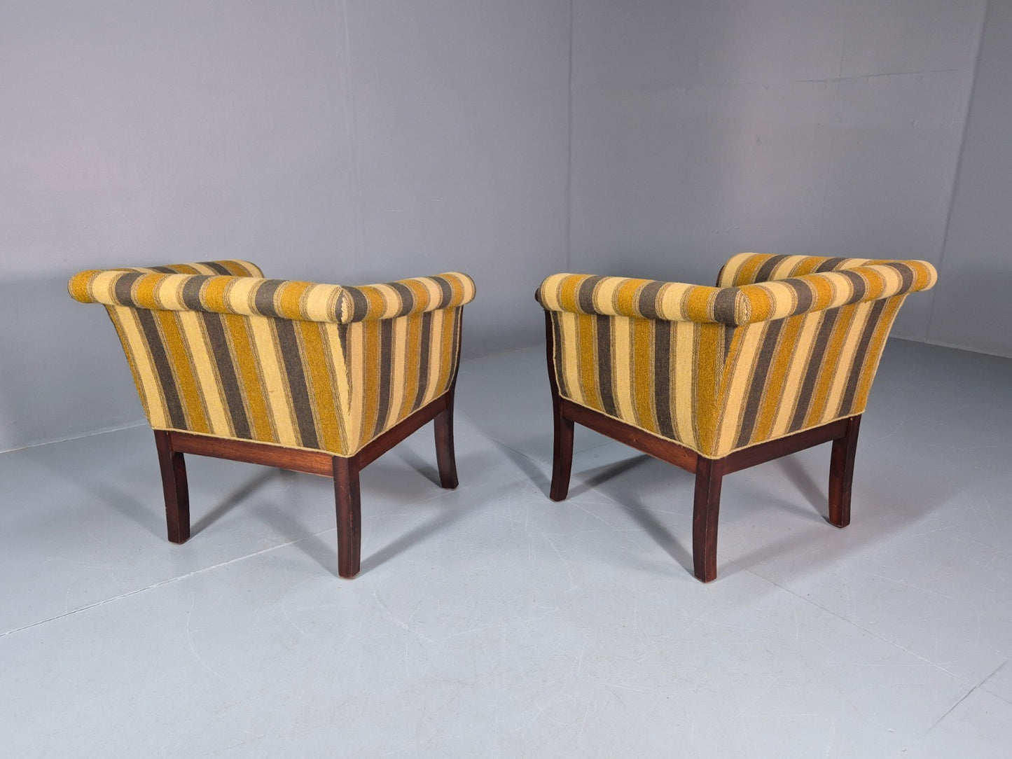 2 Art Deco Danish Lounge Chair Mahogany Frame 3 Green Stripe 1940s EB10748 VCLO7