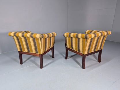 2 Art Deco Danish Lounge Chair Mahogany Frame 3 Green Stripe 1940s EB10748 VCLO7