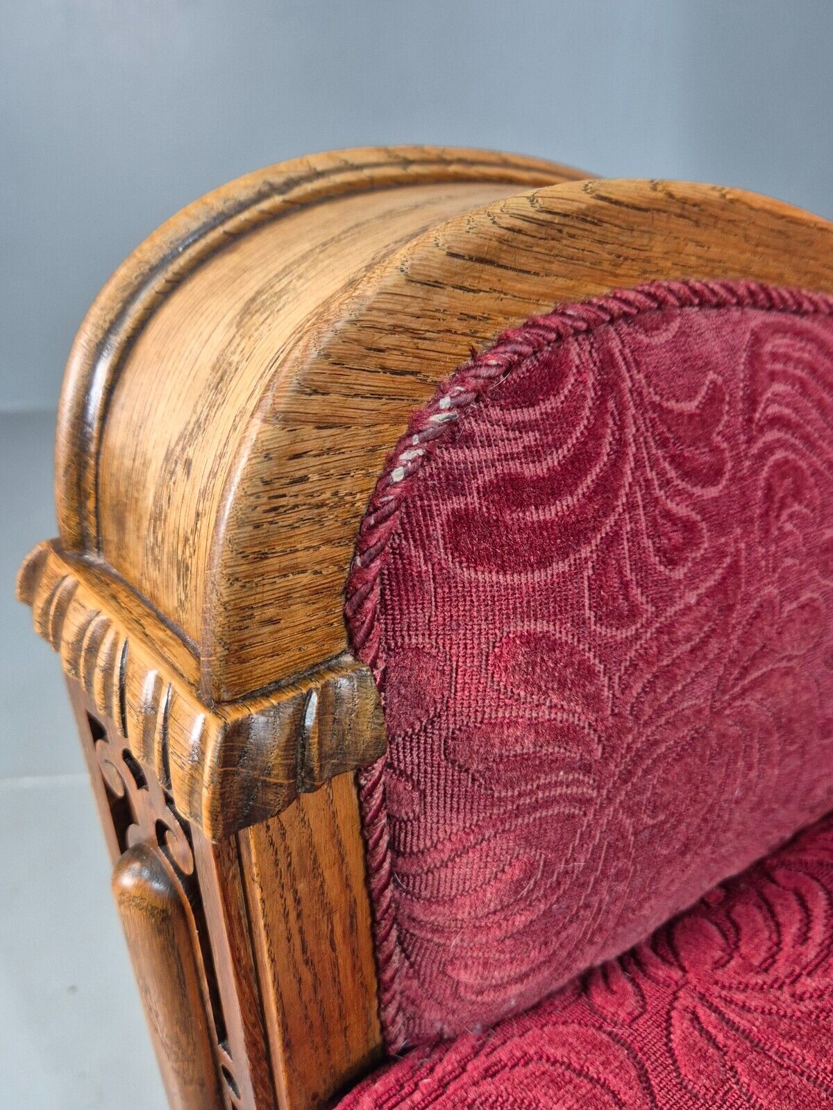 Vintage Danish Lounge Chair Red Moquette Oak Shell Back Antique 1930 EB8280 VCLO - UKDK FURNITURE