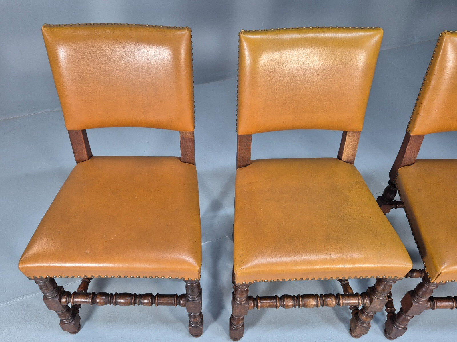 Vintage Tan Leather Dining Chairs Oak Frames 1950s Danish Design EB9660 VDIN - UKDK FURNITURE