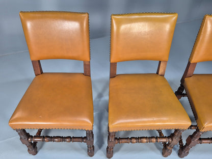 Vintage Tan Leather Dining Chairs Oak Frames 1950s Danish Design EB9660 VDIN - UKDK FURNITURE