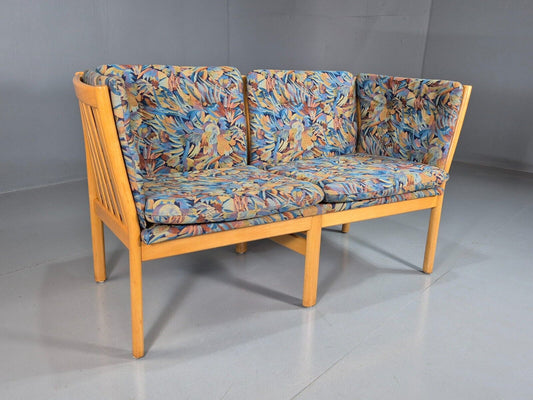 Vintage Danish 2 Seat Sofa Blue Floral Beech Frame 1980s Retro EB7453 M2SS - UKDK FURNITURE