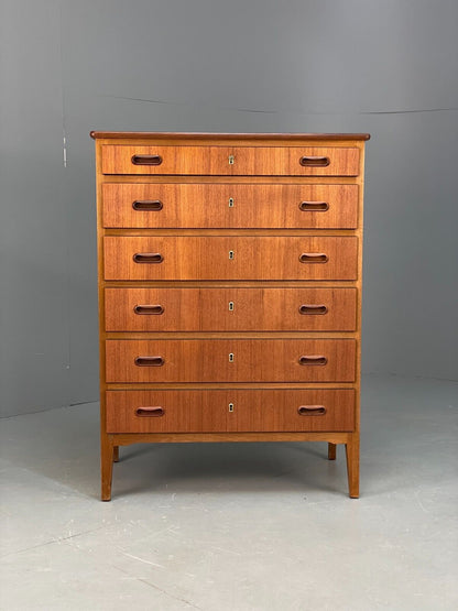 Vintage Danish Teak Chest Of Drawers Solid Handles Mid Century EB9117 MWOO - UKDK FURNITURE