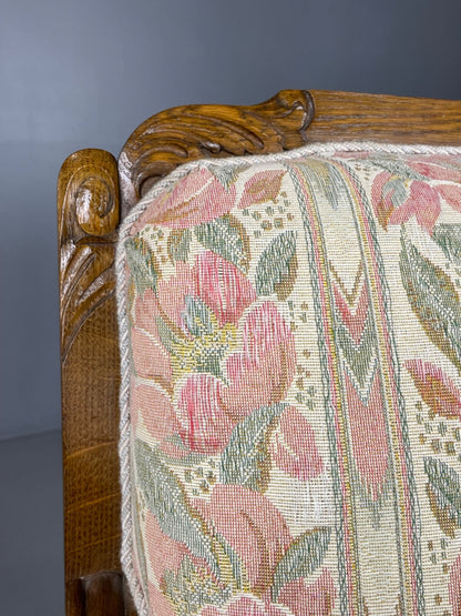 Danish Upholstered Armchair Circa 1930s Oak Framed Floral Retro EB4510 VCAR7