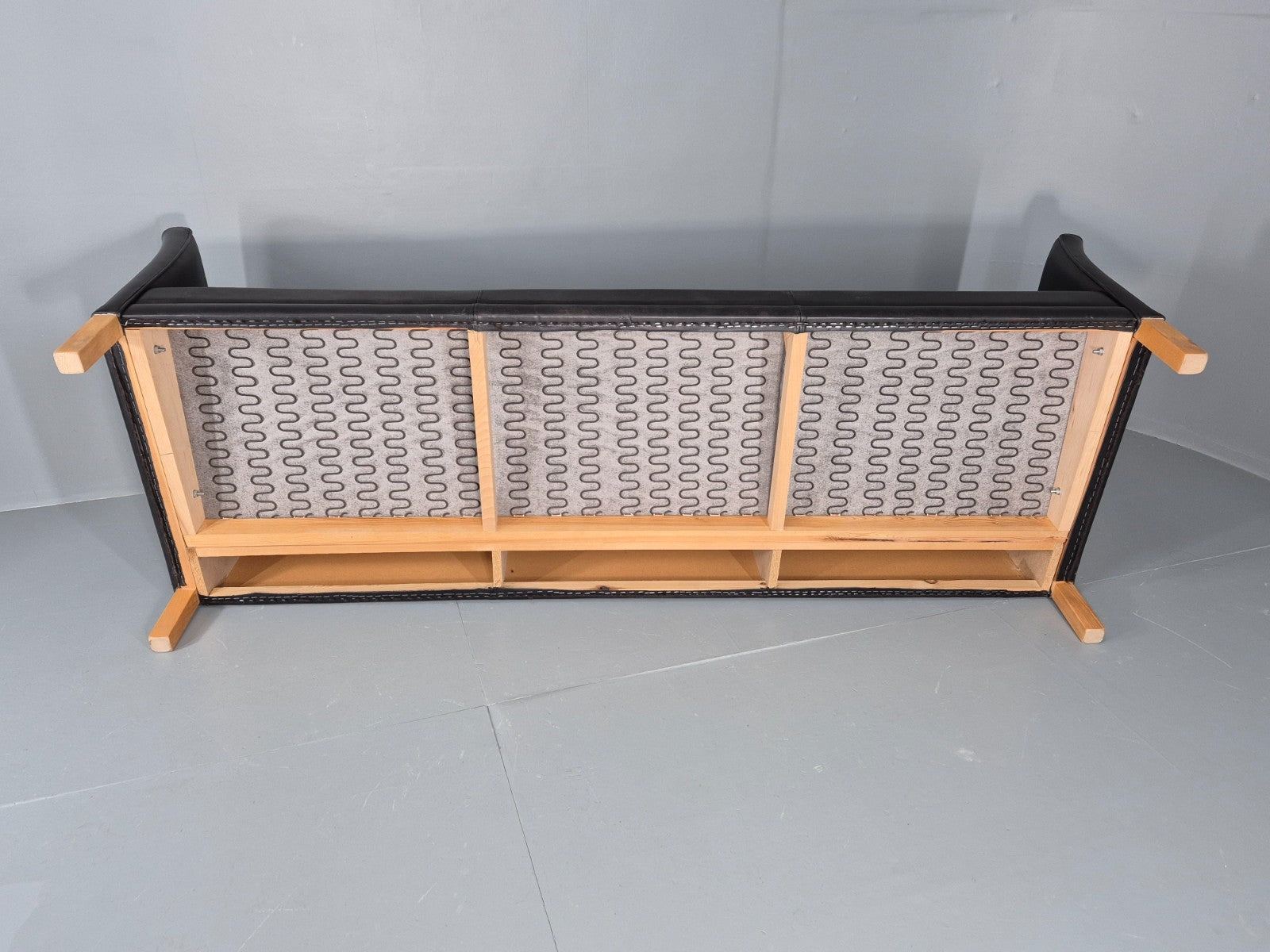 Vintage 3 Seat Sofa Danish Black Leather Mid Century Retro 1980s EB10483 M3SS13