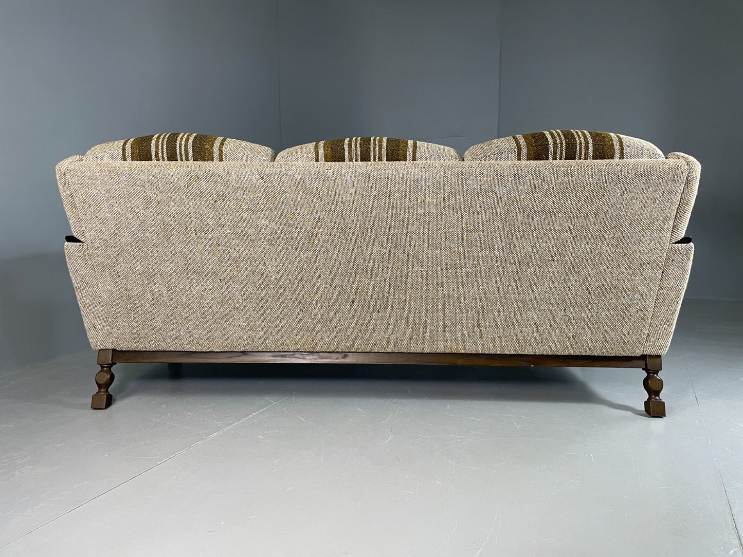 Vintage Danish 3 Seat Sofa Cream and Green Wool Oak Frame Retro 1970 EB6735 M3SS - UKDK FURNITURE