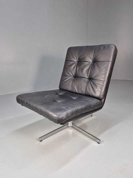 Vintage Danish Black Leather Swivel Chair 1990s Retro MCM EB9238 MSWI - UKDK FURNITURE