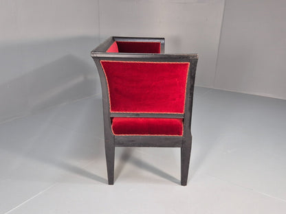 Vintage Danish Empire Style Sofa Red Velour Black Frame 1940s EB9632 V2SS - UKDK FURNITURE