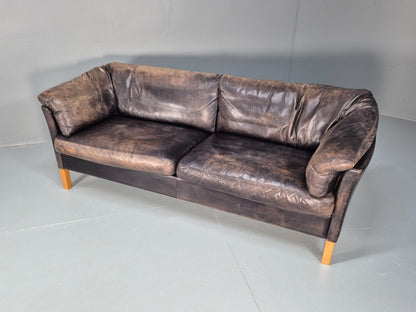 Vintage Mogens Hansen MH535 3 Seat Black Leather Sofa Danish EB10054 M3SS6