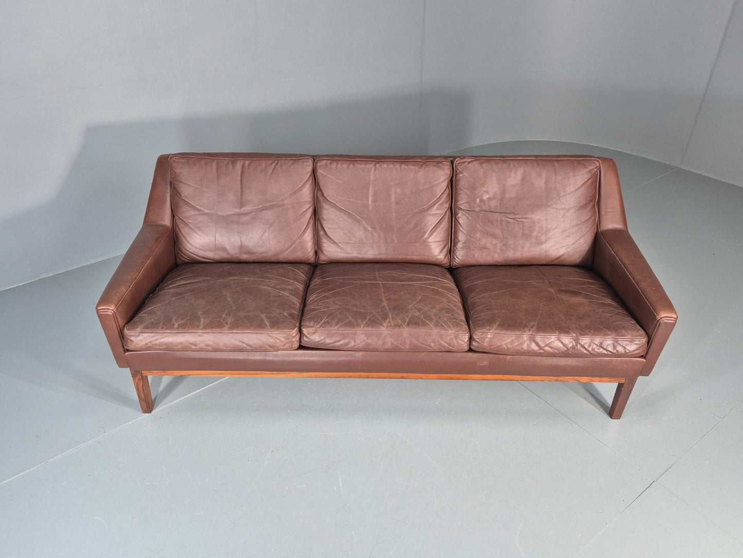Mid Century Leather 3 Seat Sofa Brown Leather 1960s Retro  EB11367 M3SS7