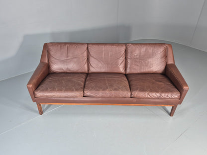 Mid Century Leather 3 Seat Sofa Brown Leather 1960s Retro  EB11367 M3SS7