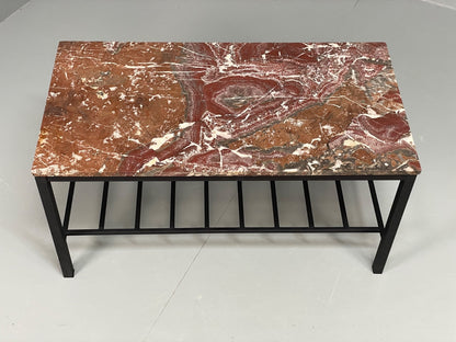 Vintage Marble Coffee Table Black Steel Frame Magazine Rack  1980s EB11047 MWOO1