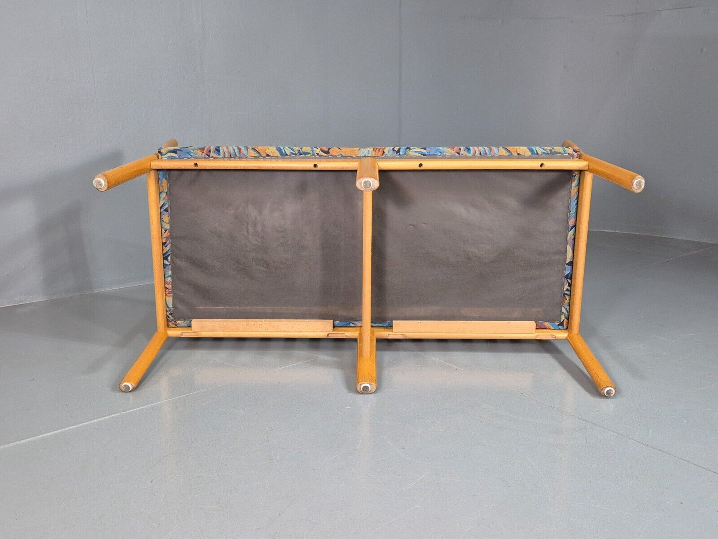Vintage Danish 2 Seat Sofa Blue Floral Beech Frame 1980s Retro EB7453 M2SS - UKDK FURNITURE