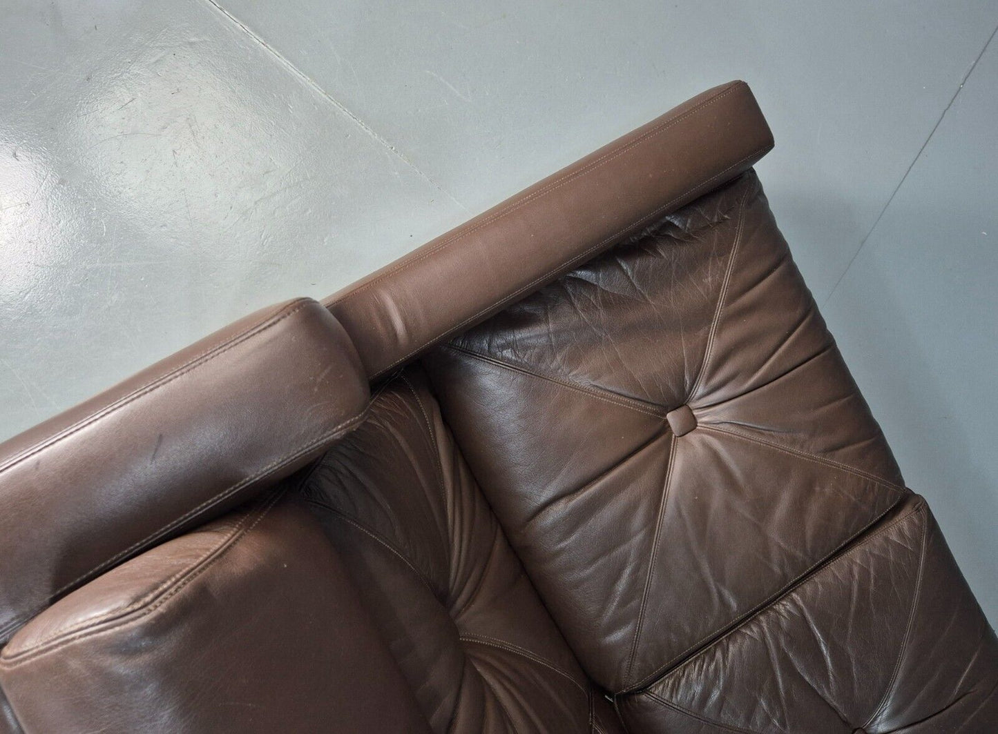 Vintage Danish 3 Seat Sofa Brown Leather Wing Back 1970s Retro MCM EB7977 M3SS - UKDK FURNITURE