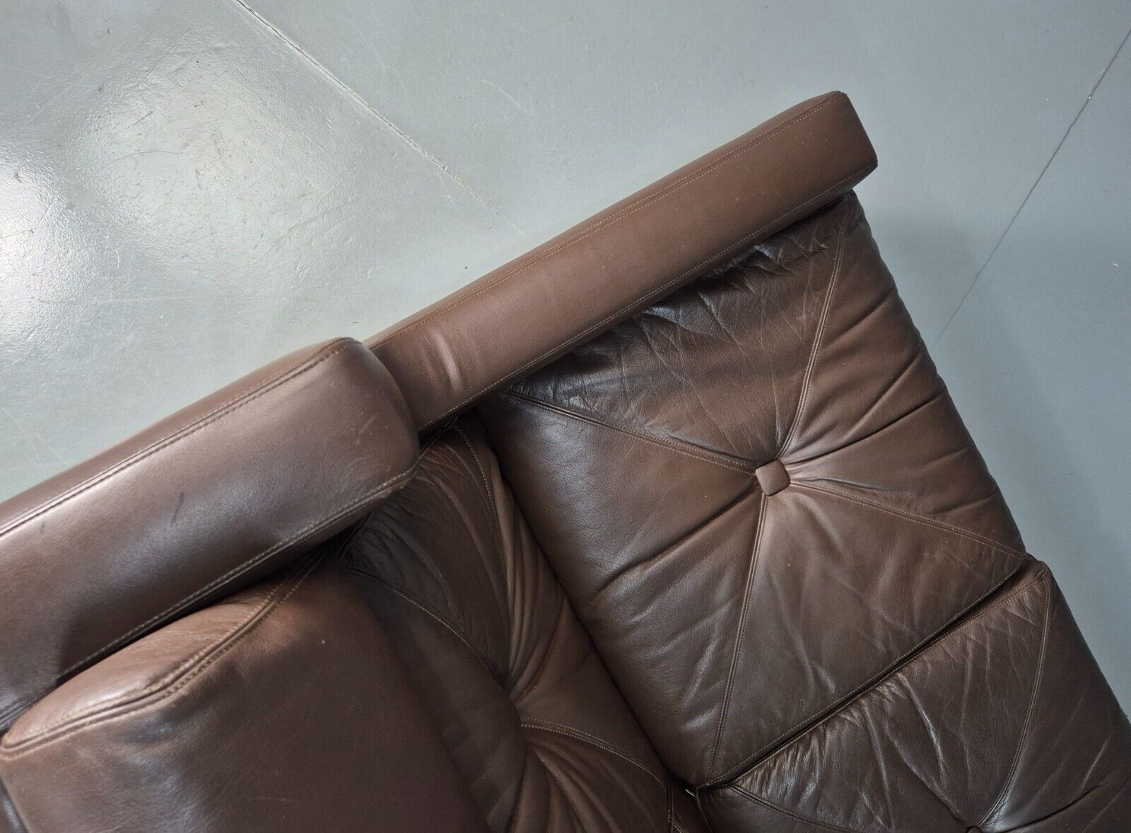 Vintage Danish 3 Seat Sofa Brown Leather Wing Back 1970s Retro MCM EB7977 M3SS - UKDK FURNITURE