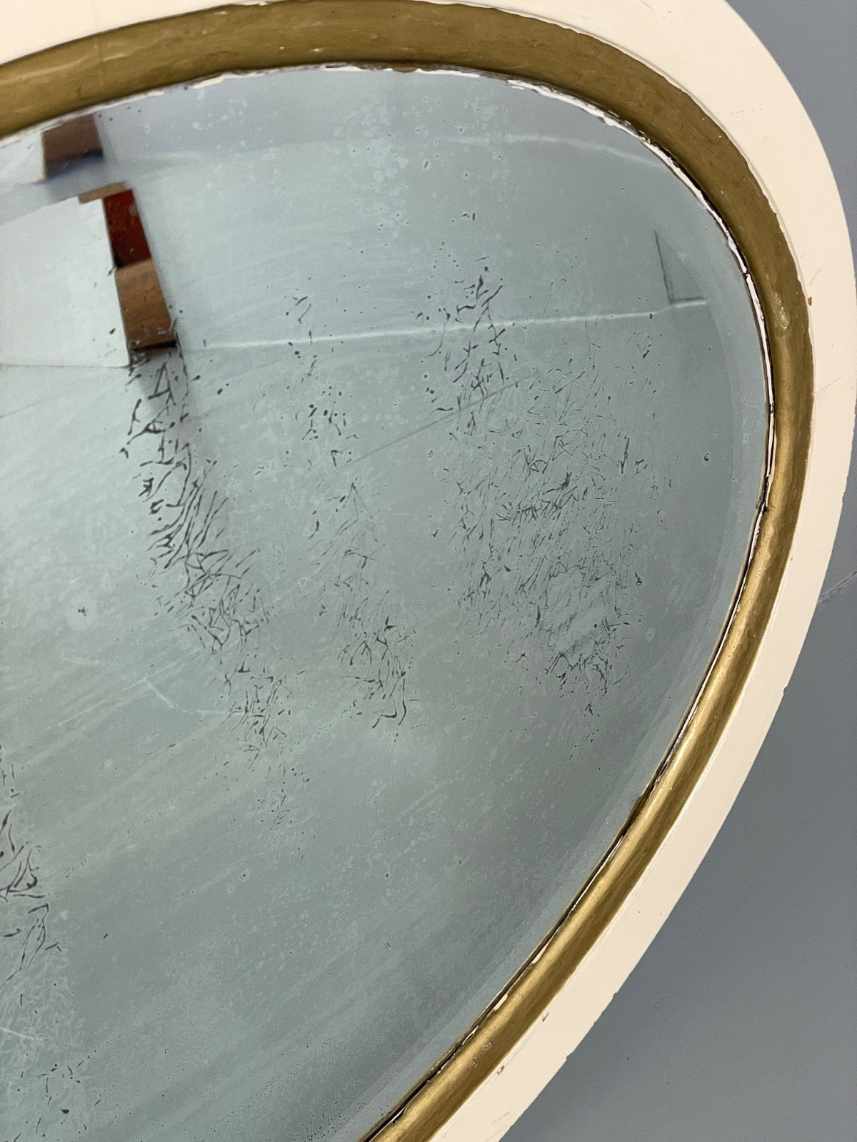 Antique Oval Wall Mirror White & Gold Painted Bevelled Patina EB11051 MWOO5