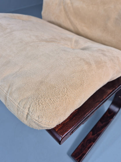 Vintage Mid Century Lounge Chair Faux Suede Upholstery REtro 1970s EB11299 MBEN9