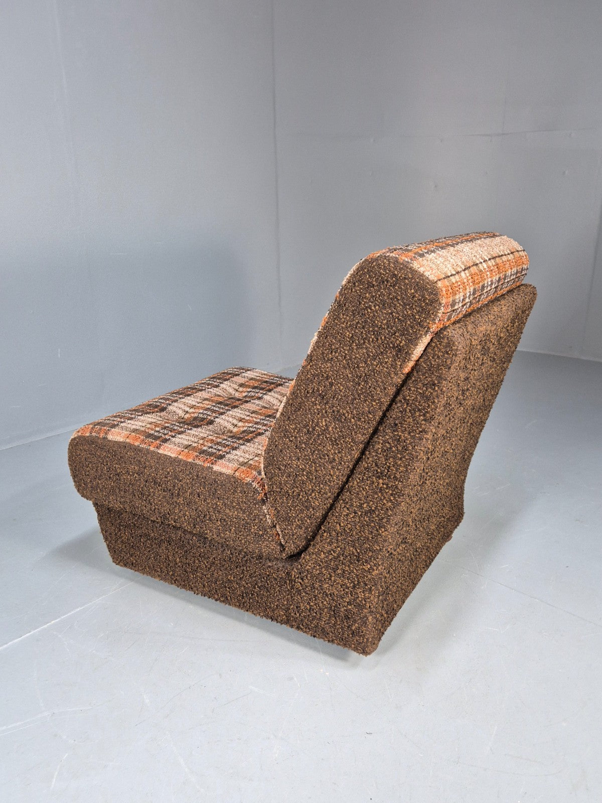 Vintage Sofabed Chair Schreiber Put U Up Checked Brown Wool 1970s EB9987 M4SS9