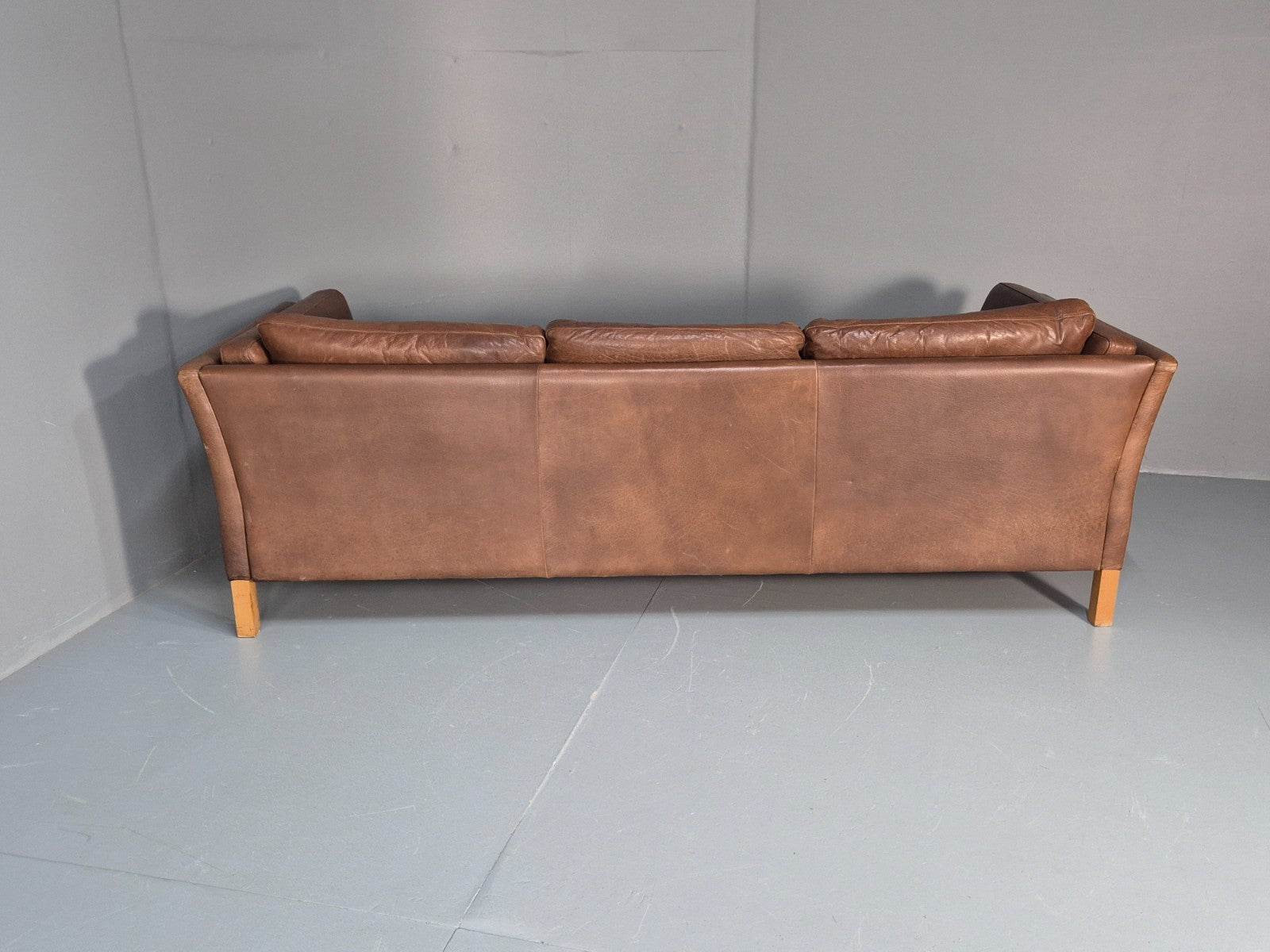 Mid Century Three seater Sofa Brown Leather Vintage Danish 1970s EB10077 M3SS19