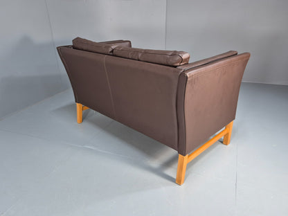 Mid Century Two Seater Sofa Vintage Danish Brown Leather Retro 1970 EB10094 M2SS13