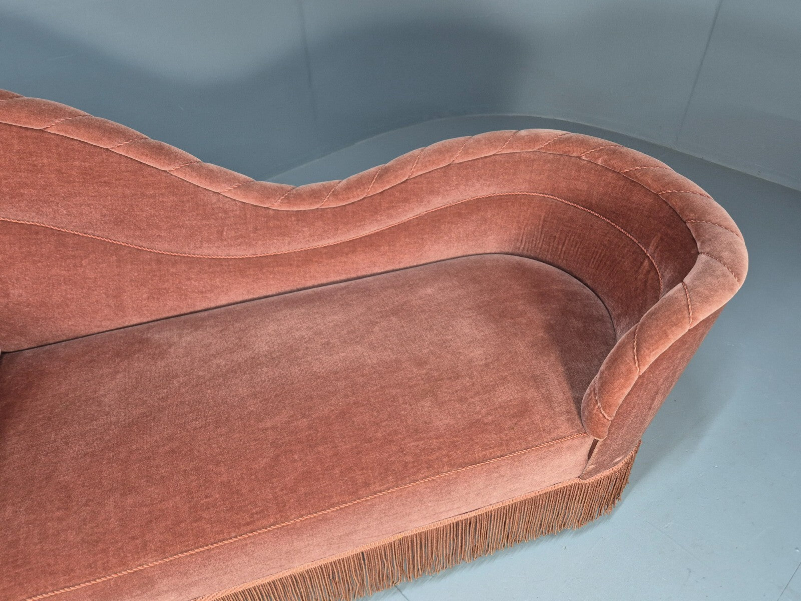 Vintage Danish Art Deco Chaise Lounge Pink Velour Tassels 1930s EB9664 VCHA - UKDK FURNITURE