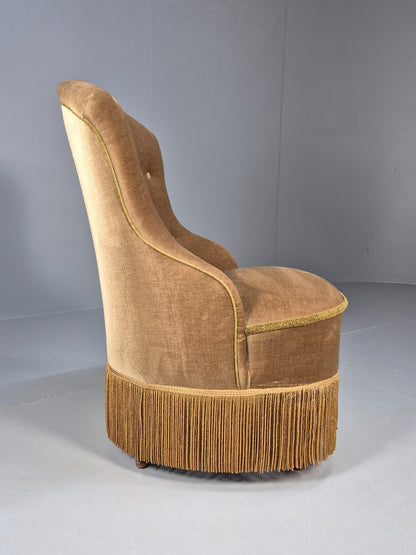 Vintage Danish Taupe Velour Cocktail or Parlour Chair Antique EB9608 VCLO - UKDK FURNITURE