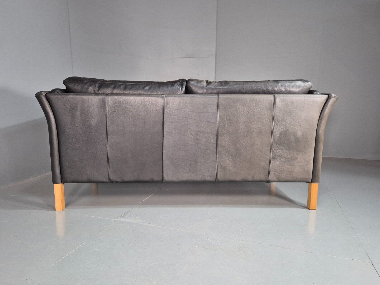 Vintage Danish Two Seat Sofa Faded Black Leather 1980s Retro MCM EB8168 M2SS - UKDK FURNITURE