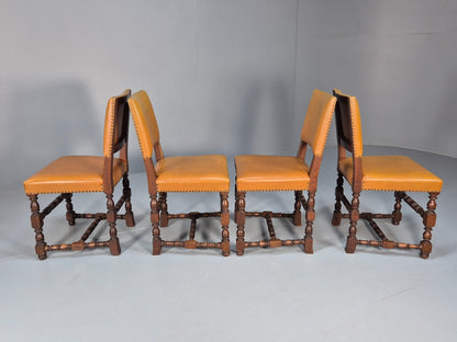 Vintage Tan Leather Dining Chairs Oak Frames 1950s Danish Design EB9660 VDIN - UKDK FURNITURE