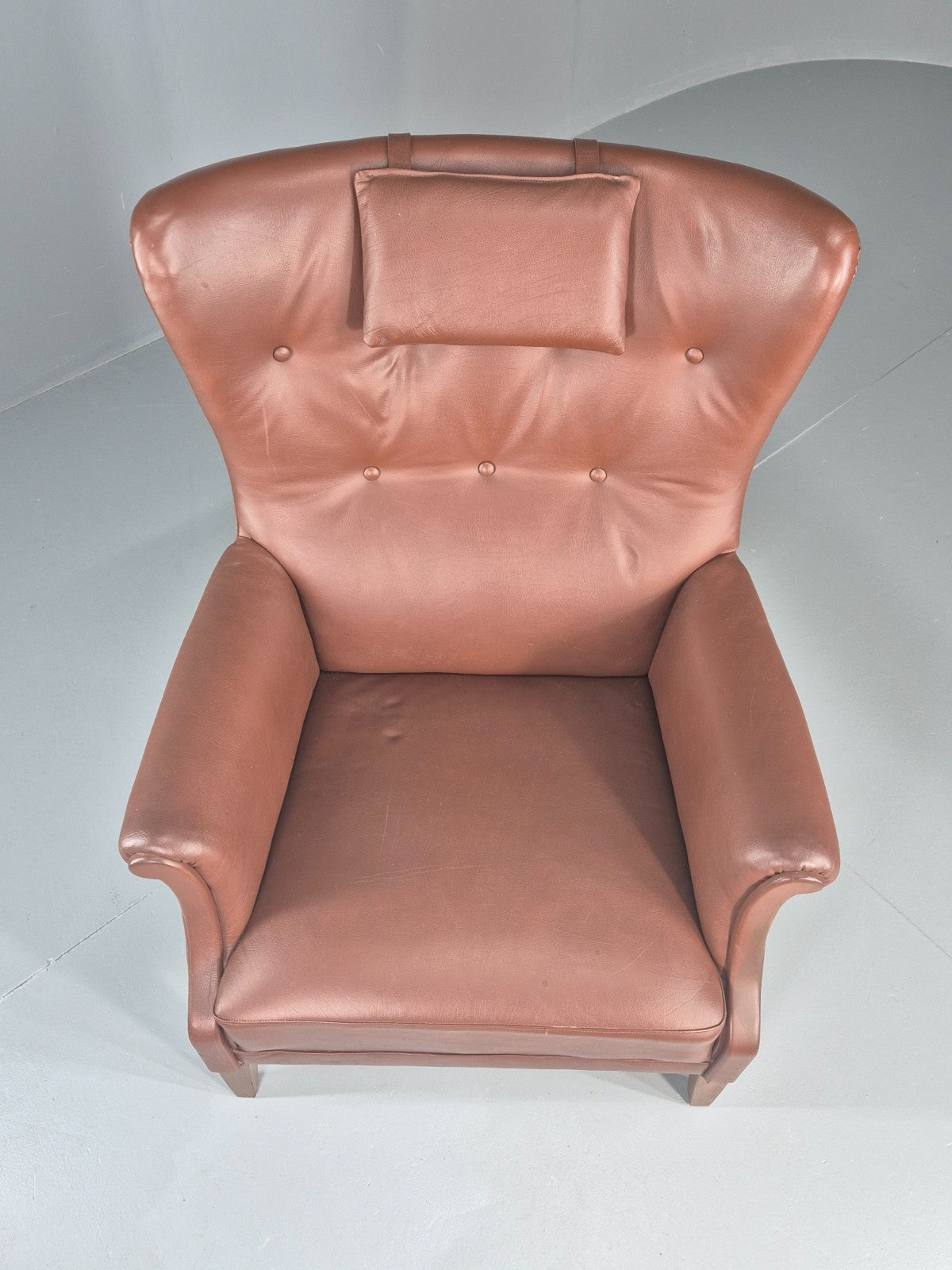 Vintage Mid Century Wing back lounge Chair danish brown Vinyl  EB11818 MNOR3
