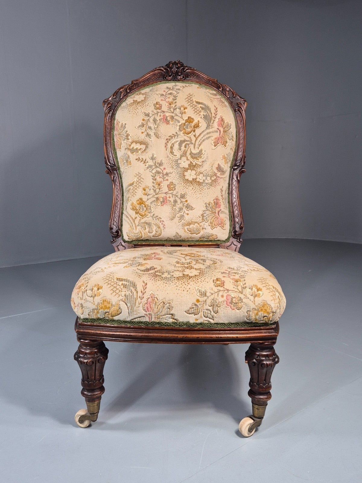 Antique Mahogany Nursing Chair Floral Upholstery 1880s Victorian EB11175 VCLO3