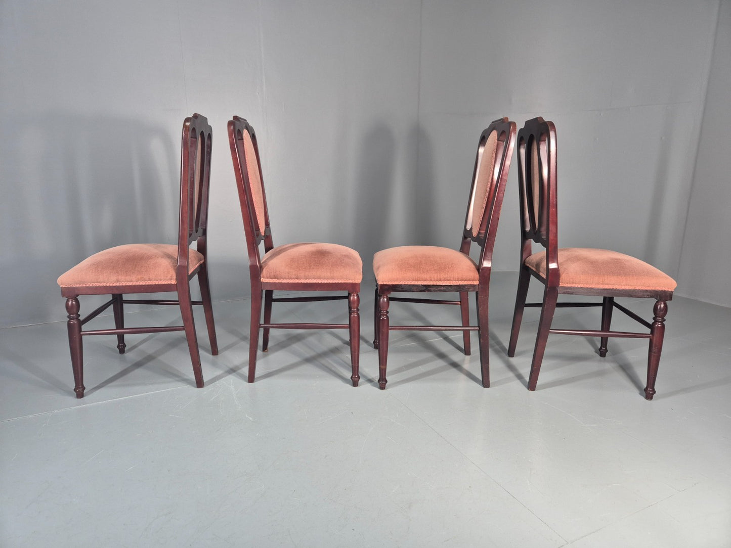 4 1970s Dining Chairs Pink Velour Stylised Regency Style Retro EB11962 VDIN14