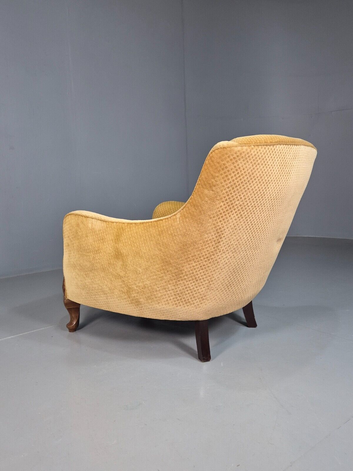 Antique Danish Gold Cotton & Mahogany Armchair EB8053 VCLO - UKDK FURNITURE
