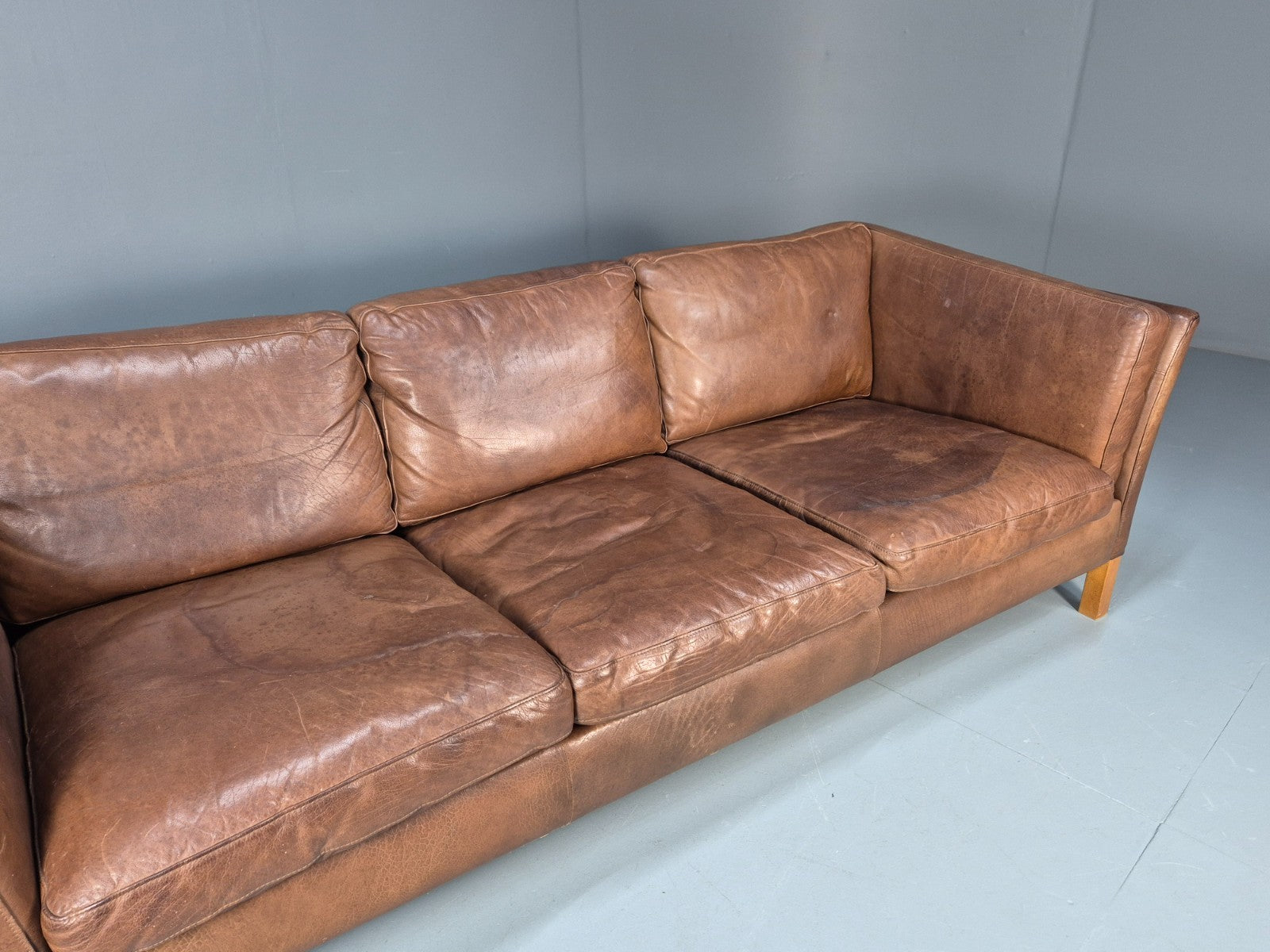 Mid Century Three seater Sofa Brown Leather Vintage Danish 1970s EB10077 M3SS3