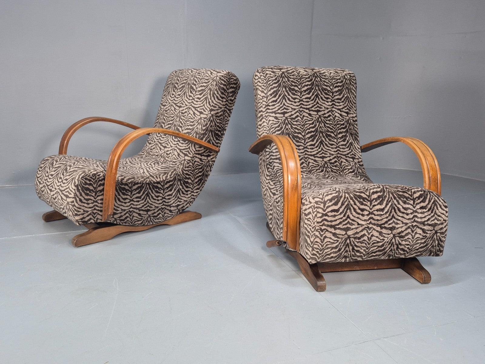 2 Art Deco Rocking Chairs New Zebra Pattern Upholstery Vintage 1940 EB10921 VCAR1