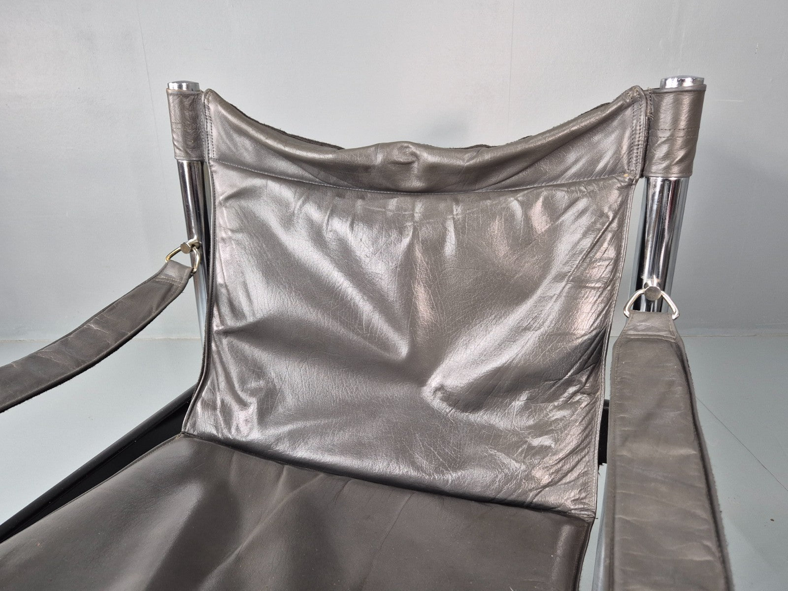 2 Vintage Leather and Chrome Lounge Chairs Safari by Borje Johanson EB11287 MNOR15