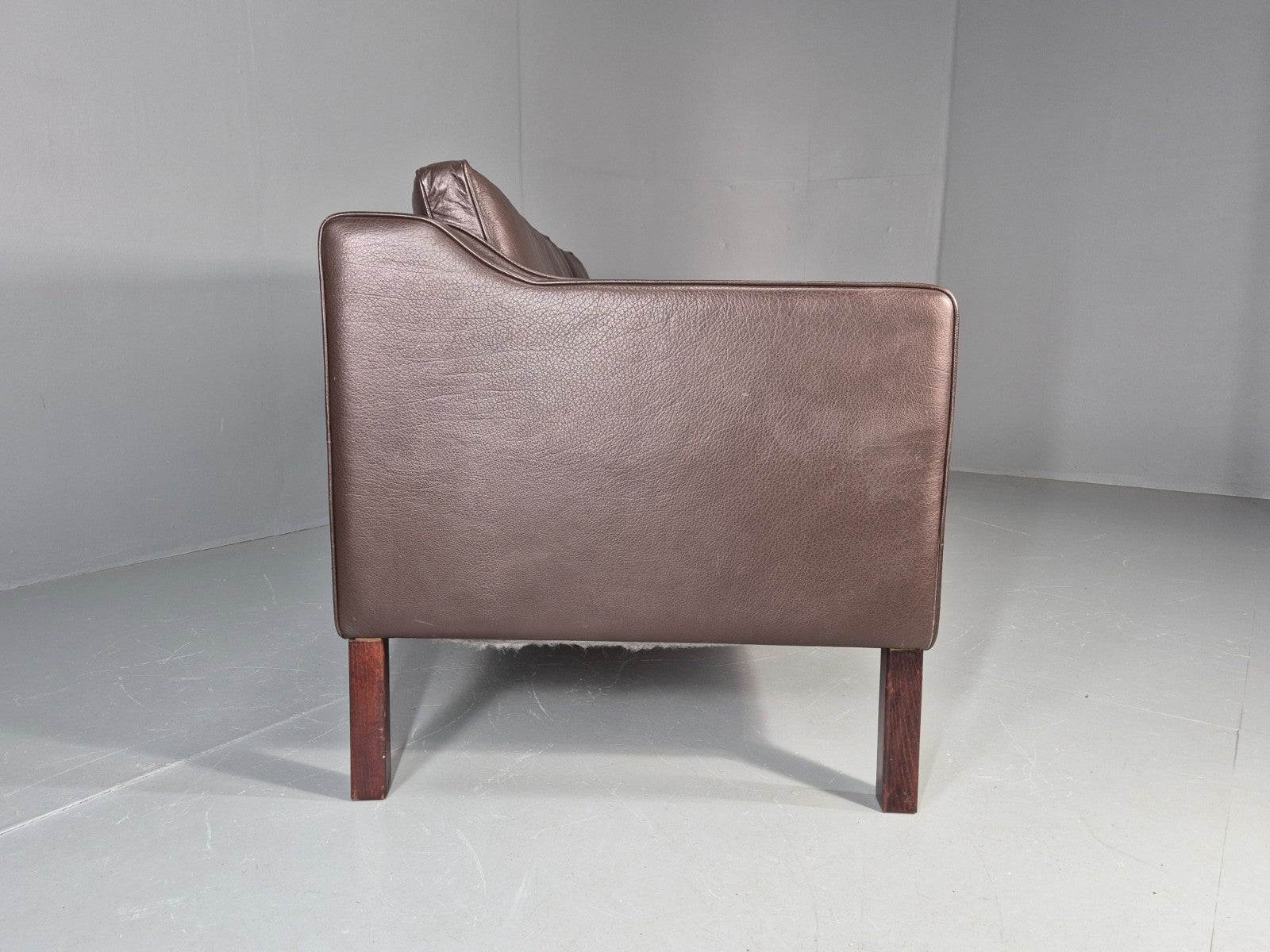 Vintage 2 Seater Settee 1970s Danish Brown Leather Mogensen Style EB11641 M3SS12