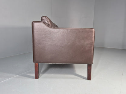 Vintage 2 Seater Settee 1970s Danish Brown Leather Mogensen Style EB11641 M3SS12