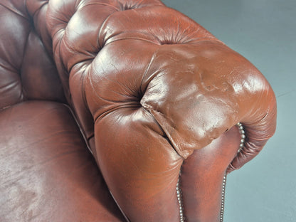 3 Seater Chesterfield Sofa Red Leather Studded Vintage EB11022 VCHE20