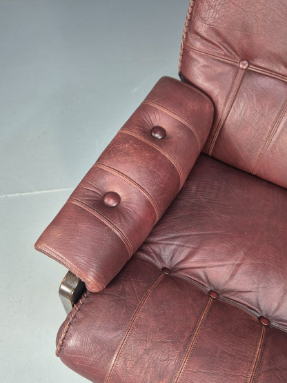 Vintage Danish Burgundy Leather 1980s Retro Lounge Chair MCM EB9793 MNOR - UKDK FURNITURE