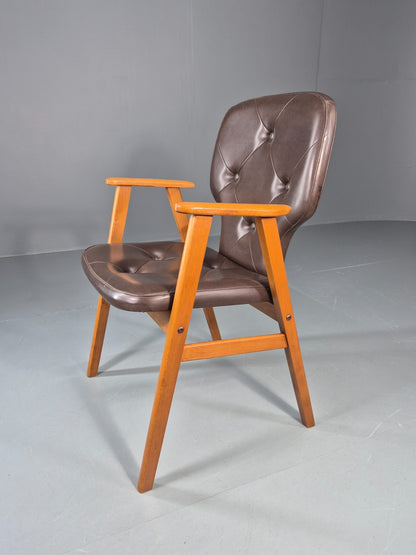 Mid Century Lounge Chair Vintage Swedish 1960s Beech Brown Vinyl EB11139 MNOR1