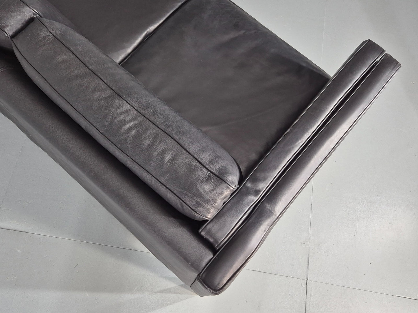 Vintage 3 Seat Sofa Danish Black Leather and Vinyl Mid Century EB10468 M3SS16