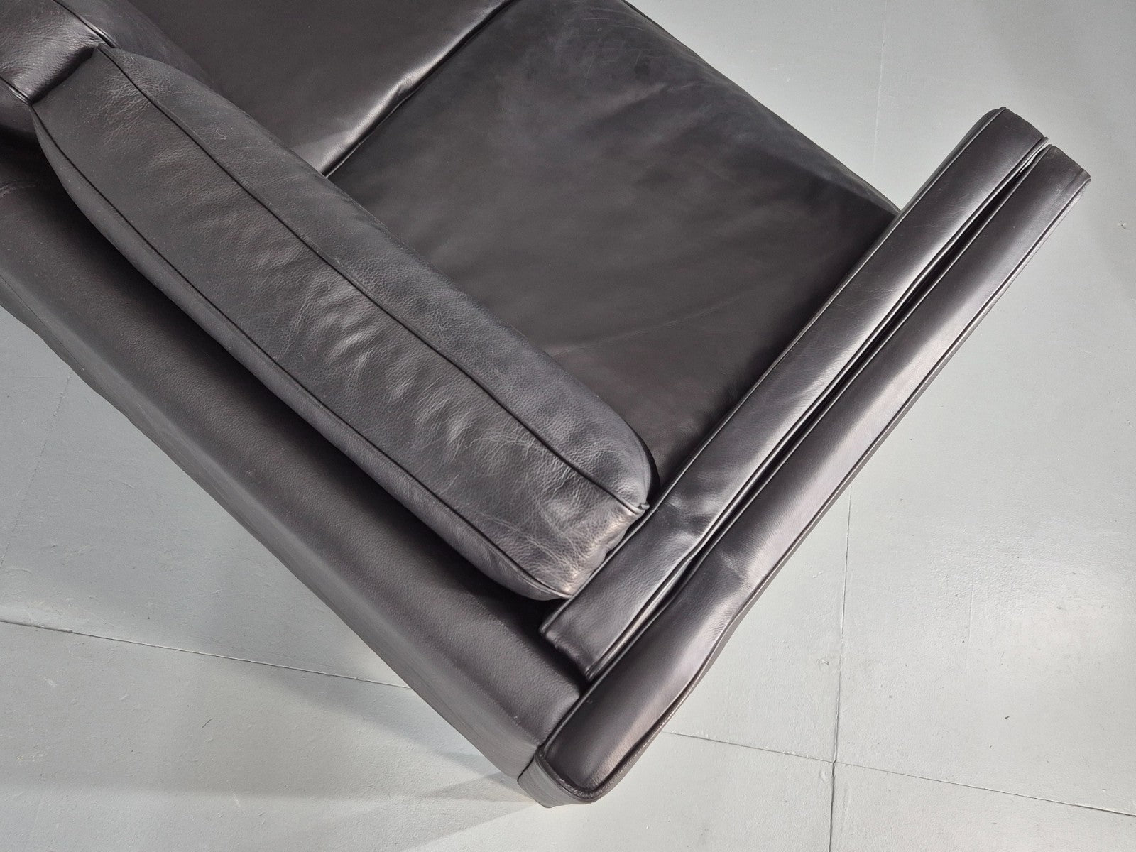 Vintage 3 Seat Sofa Danish Black Leather and Vinyl Mid Century EB10468 M3SS16