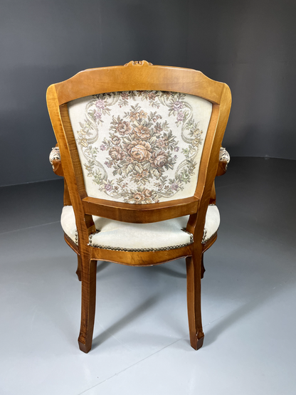 Vintage Danish Louis Style Fauteuil Chair, Embroidered Upholstery, EB5580 VCLO - UKDK FURNITURE